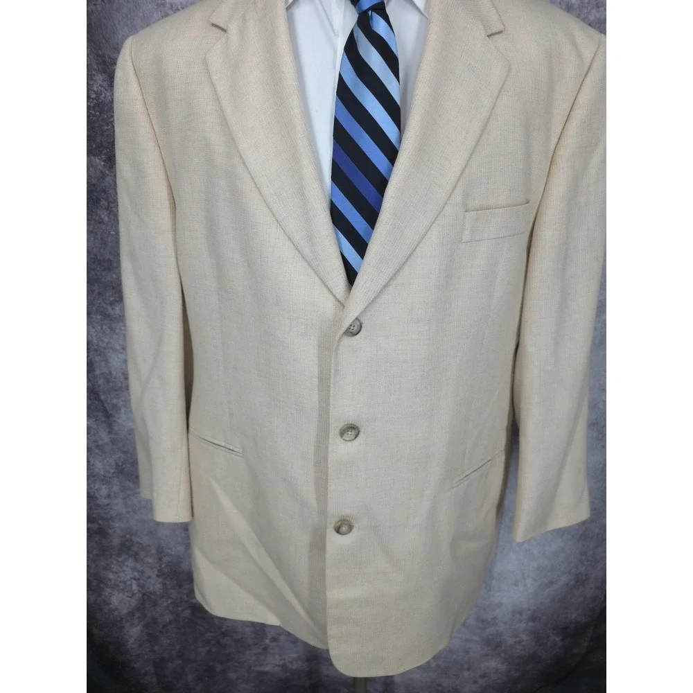 Vtg Jhane Barnes Blazer Jacket Mens 44R Beige‎ Sports Coat Career 3 B USA